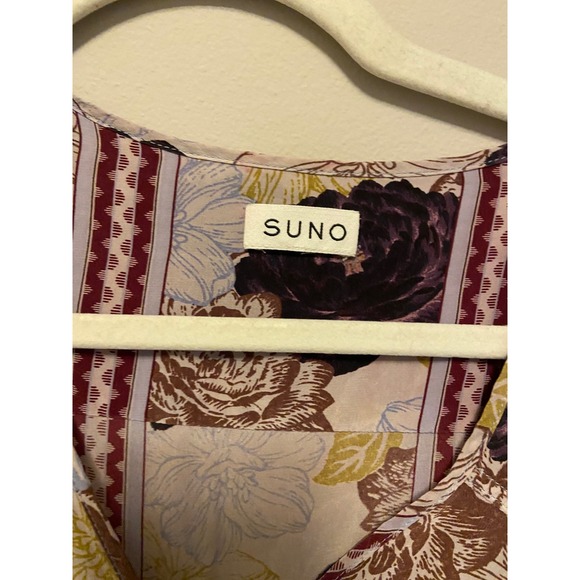 SUNO Floral Print Silk V Neck Short Sleeve Drawstring Waist Dress Womens Size 8 - Picture 2 of 7